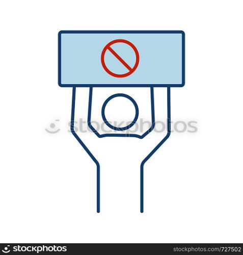 Protester color icon. Protest event. Social or political movement. Person holding protest banner. Human rights protection. Contentious action. Isolated vector illustration. Protester color icon