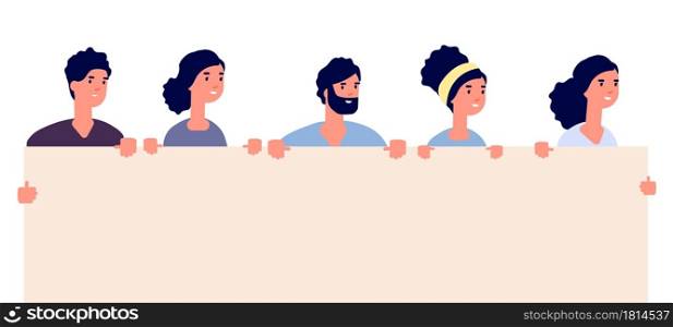 Protesters group. Young activists, people crowd holding blank placard. Man woman demonstration vector concept. Illustration protest and demonstration, young people with placard. Protesters group. Young activists, people crowd holding blank placard. Man woman demonstration vector concept