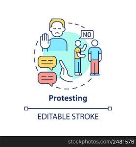 Protesting concept icon. Functional communication abstract idea thin line illustration. Expressing objection. Opposition. Isolated outline drawing. Editable stroke. Arial, Myriad Pro-Bold fonts used. Protesting concept icon