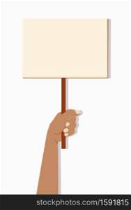 Protesting people. Demonstration, protest. Banner in the hand. Silhouettes of the hands of protesters. Flat illustration isolated on a white background. There is a place for text
