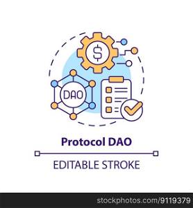Protocol DAO concept icon. Decentralized autonomous organizations type abstract idea thin line illustration. Isolated outline drawing. Editable stroke. Arial, Myriad Pro-Bold fonts used. Protocol DAO concept icon