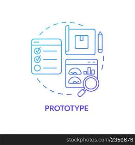 Prototype blue gradient concept icon. Experimental product version. Design thinking process abstract idea thin line illustration. Isolated outline drawing. Myriad Pro-Bold font used. Prototype blue gradient concept icon