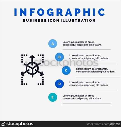 Prototype, Grid, Database, Chart Blue Infographics Template 5 Steps. Vector Line Icon template