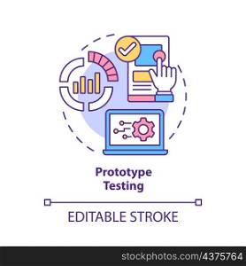 Prototype testing concept icon. Digital twin task abstract idea thin line illustration. Virtual prototyping. Isolated outline drawing. Editable stroke. Roboto-Medium, Myriad Pro-Bold fonts used. Prototype testing concept icon