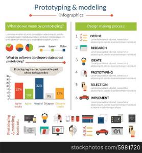 Prototyping and modeling infographics set with creative symbols and charts vector illustration. Prototyping And Modeling Infographics