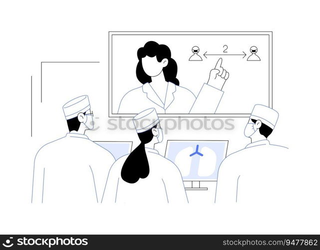 Provide education to healthcare providers abstract concept vector illustration. Doctors consult and give guidance on how to prevent spread of disease, public health medicine abstract metaphor.. Provide education to healthcare providers abstract concept vector illustration.