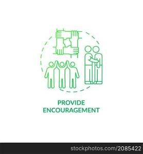 Provide encouragement green gradient concept icon. Improving mental health abstract idea thin line illustration. Offering comfort. Isolated outline drawing. Roboto-Medium, Myriad Pro-Bold fonts used. Provide encouragement green gradient concept icon
