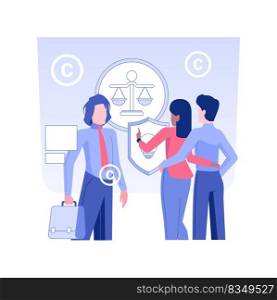 Provide legal advice isolated concept vector illustration. Lawyer deals with intellectual property rights protection, consulting couple, business people, legal service vector concept.. Provide legal advice isolated concept vector illustration.