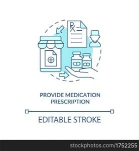 Provide medication prescription concept icon. Online pharmacy idea thin line illustration. Online drug store order steps. Vector isolated outline RGB color drawing. Editable stroke. Provide medication prescription concept icon