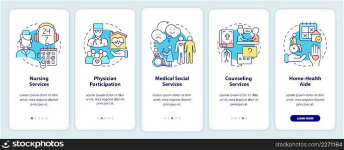 Provided services of hosπce care onboarding mobi≤app screen. Walkthrough 5 steps graφc instructions pa≥s with li≠ar concepts. UI, UX, GUI template. Myriad Pro-Bold, Regular fonts used. Provided services of hosπce care onboarding mobi≤app screen