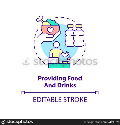 Providing food and drinks concept icon. Foodstuff supply. Government initiative abstract idea thin line illustration. Isolated outline drawing. Editable stroke. Arial, Myriad Pro-Bold fonts used. Providing food and drinks concept icon