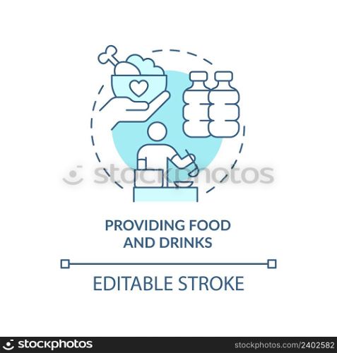 Providing food and drinks turquoise concept icon. Government initiative abstract idea thin line illustration. Isolated outline drawing. Editable stroke. Arial, Myriad Pro-Bold fonts used. Providing food and drinks turquoise concept icon