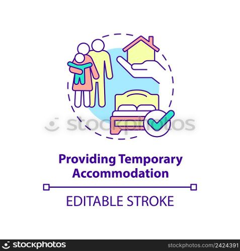 Providing temporary accommodation concept icon. Government initiative abstract idea thin line illustration. Isolated outline drawing. Editable stroke. Arial, Myriad Pro-Bold fonts used. Providing temporary accommodation concept icon