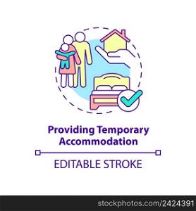 Providing temporary accommodation concept icon. Government initiative abstract idea thin line illustration. Isolated outline drawing. Editable stroke. Arial, Myriad Pro-Bold fonts used. Providing temporary accommodation concept icon