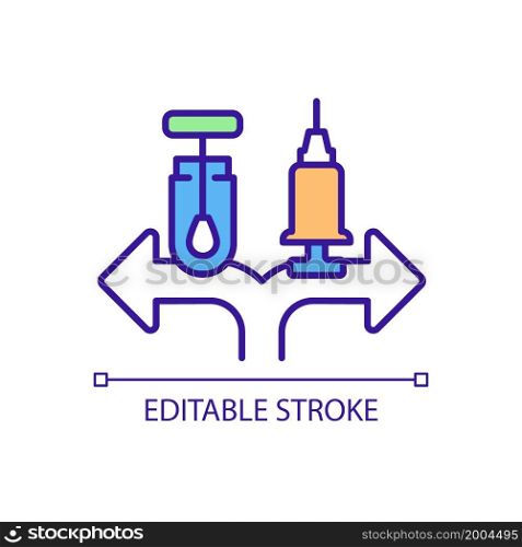 Providing vaccination proof and negative test RGB color icon. Imposing mandatory vaccines. Required covid testing. Isolated vector illustration. Simple filled line drawing. Editable stroke. Providing vaccination proof and negative test RGB color icon