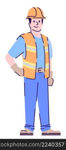 Proving cleanliness and maintenance semi flat RGB color vector illustration. Male utility worker wearing reflective vest isolated cartoon character on white background. Proving cleanliness and maintenance semi flat RGB color vector illustration