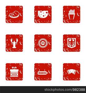 Provision icons set. Grunge set of 9 provision vector icons for web isolated on white background. Provision icons set, grunge style