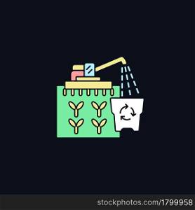 Provision surplus RGB color icon for dark theme. Goods excess. Supply demand for products. Isolated vector illustration on night mode background. Simple filled line drawing on black. Provision surplus RGB color icon for dark theme
