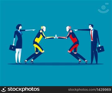 Proxy war. Competition robot technology. Concept business technology vector illustration, Flat business style, Cartoon character design.