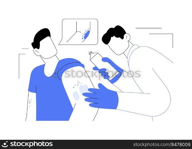 Psoriasis treatment abstract concept vector illustration. Dermatologist treating patient with psoriasis, skin care, ointment for allergy on body, eczema treatment process abstract metaphor.. Psoriasis treatment abstract concept vector illustration.