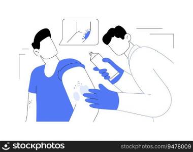 Psoriasis treatment abstract concept vector illustration. Dermatologist treating patient with psoriasis, skin care, ointment for allergy on body, eczema treatment process abstract metaphor.. Psoriasis treatment abstract concept vector illustration.