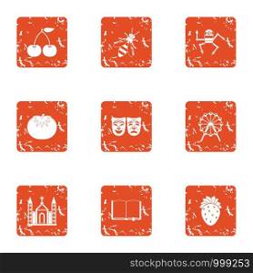 Psyche icons set. Grunge set of 9 psyche vector icons for web isolated on white background. Psyche icons set, grunge style