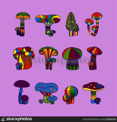 Psychedelic mushrooms or hallucinogenic fungus vector illustration. Psychedelic mushrooms or hallucinogenic fungus