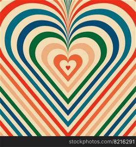 Psychedelic retro groove background in muted warm tones shape heart . vector illustration. Pattern in the style of the seventies and sixties. Hippie style design. Psychedelic retro groove background shape heart 