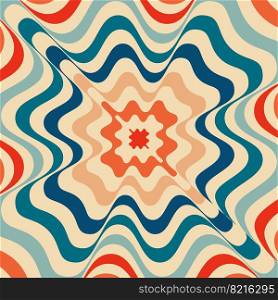 Psychedelic retro groove wavy background in muted warm tones. vector illustration. Pattern in the style of the seventies and sixties. Hippie style design. Psychedelic retro groove wavy background 