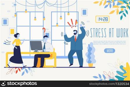 Psychological Consultations and Help for Businesspeople Flat Vector Web Banner, Landing Page Template. BusinessmanStruggling with Nervous Breakdown, Emotional Problems, Stress at Work Illustration