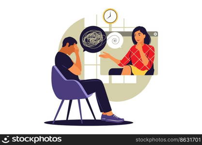 Psychological counseling concept. Psychological assistance service online . Vector illustration. Flat.