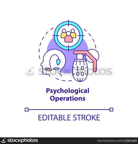 Psychological operations concept icon. Influence opinion. Information operations abstract idea thin line illustration. Isolated outline drawing. Editable stroke. Arial, Myriad Pro-Bold fonts used. Psychological operations concept icon