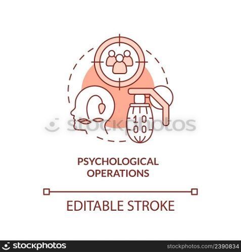 Psychological operations red concept icon. Influence opinion. Information operations abstract idea thin line illustration. Isolated outline drawing. Editable stroke. Arial, Myriad Pro-Bold fonts used. Psychological operations red concept icon