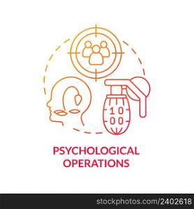Psychological operations red gradient concept icon. Influence opinion. Information operations abstract idea thin line illustration. Isolated outline drawing. Myriad Pro-Bold font used. Psychological operations red gradient concept icon