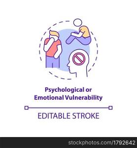 Psychological or emotional vulnerability concept icon. Post traumatic stress disorder abstract idea thin line illustration. Mental trauma. Vector isolated outline color drawing. Editable stroke. Psychological or emotional vulnerability concept icon