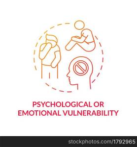 Psychological or emotional vulnerability red concept icon. Mental health problems abstract idea thin line illustration. Reason of human trafficking. Vector isolated outline color drawing. Psychological or emotional vulnerability red concept icon