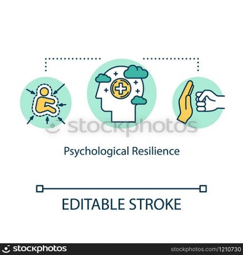 Psychological resilience concept icon. Mental health idea thin line illustration. Positive thinking. Managing stress. Coping with anxiety. Vector isolated outline RGB color drawing. Editable stroke
