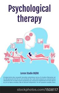 Psychological therapy poster flat silhouette vector template. Depression treatment. Brochure, booklet one page concept design with cartoon characters. Psychoanalysis flyer, leaflet with text space