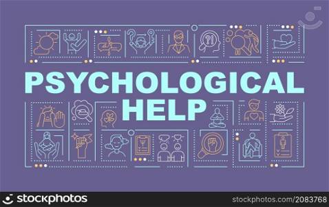 Psychological treatment word concepts purple banner. Mental health. Infographics with linear icons on background. Isolated typography. Vector color illustration with text. Arial-Black font used. Psychological treatment word concepts purple banner
