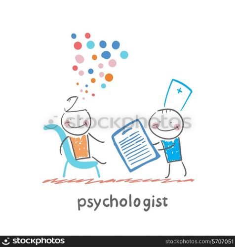 psychologist with a folder, and the patient&#39;s head exploded