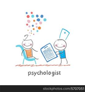 psychologist with a folder, and the patient&#39;s head exploded