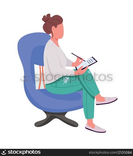Psychology consultant semi flat color vector character. Listening figure. Full body person on white. Therapy consultation isolated modern cartoon style illustration for graphic design and animation. Psychology consultant semi flat color vector character