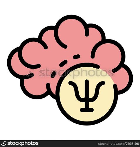 Psychology sign and brain icon. Outline psychology sign and brain vector icon color flat isolated. Psychology sign and brain icon color outline vector