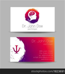 Psychology Vector Business Card Human Head Modern logo Creative style. Child Profile Silhouette Design concept. Brand company. Vsiting personal set of visit cards.. Psychology Vector Business Card Human Head Modern logo Creative style. Child Profile Silhouette Design concept. Brand company. Vsiting personal set of visit cards