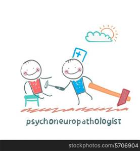 psychoneuropathologist check the patient&#39;s nerves. Fun cartoon style illustration. The situation of life.