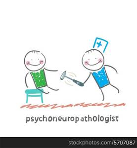 psychoneuropathologist check the patient&#39;s nerves. Fun cartoon style illustration. The situation of life.