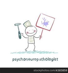 psychoneuropathologist is drawn with a poster where the nerve cell