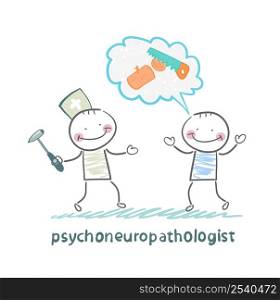 psychoneuropathologist speaks with the patient on the saw and the tree