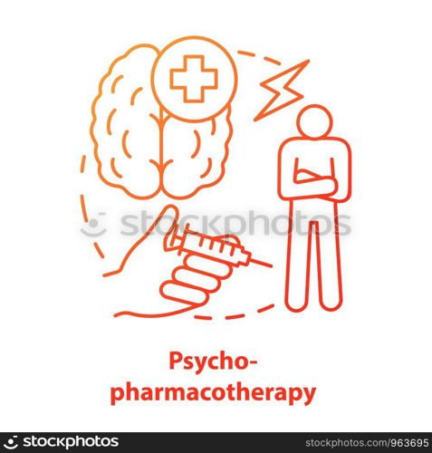 Psychopharmacotherapy concept icon. Pharmacy idea thin line illustration. Mental illness prescription drugs, medication. Psyche problems treatment. Vector isolated outline drawing