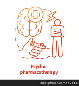 Psychopharmacotherapy concept icon. Pharmacy idea thin line illustration. Mental illness prescription drugs, medication. Psyche problems treatment. Vector isolated outline drawing